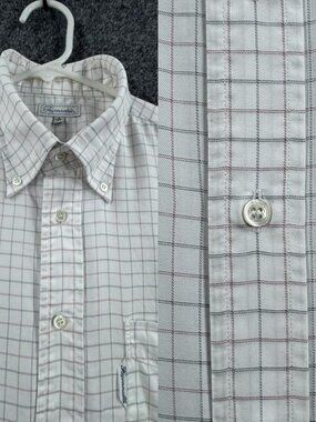 Faconnable Logo White Check Button-Down 16 Cotton Pocket Mens French Shirt Woven